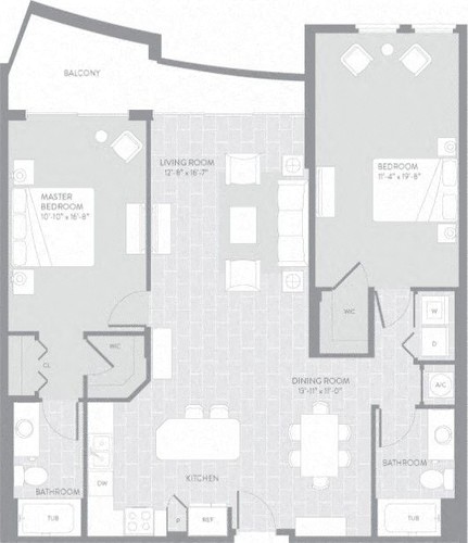 Floor plan for 2 beds, 2 baths, 1311 sqft